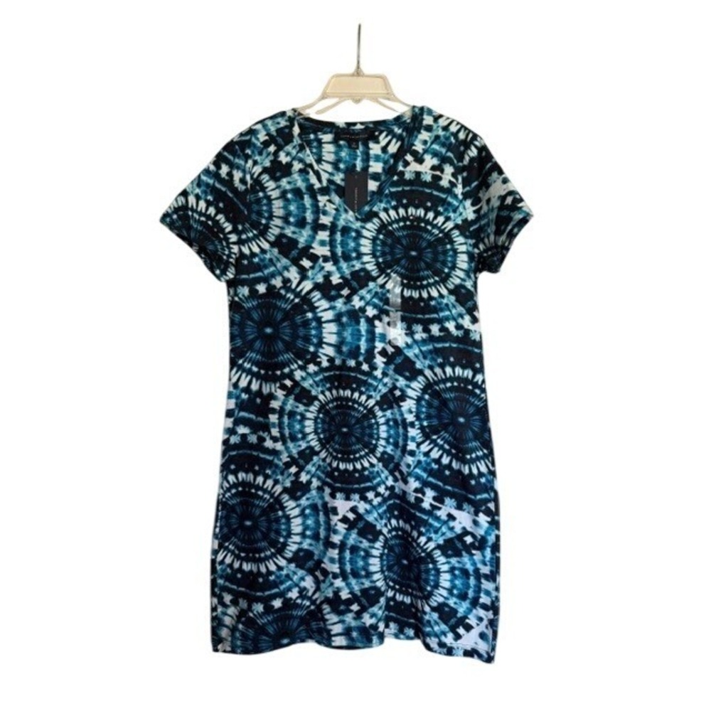 Tommy Hilfiger Womens Blue Tie Dye Medallion V-Neck T-Shirt Mini Dress Sz‎ M NWT